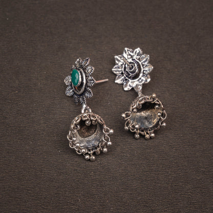 Green Stone Studded Oxidised Dangler Earrings