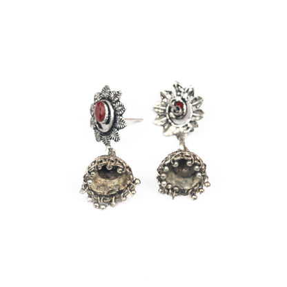 Dark Maroon Stone Studded Oxidised Dangler Earrings