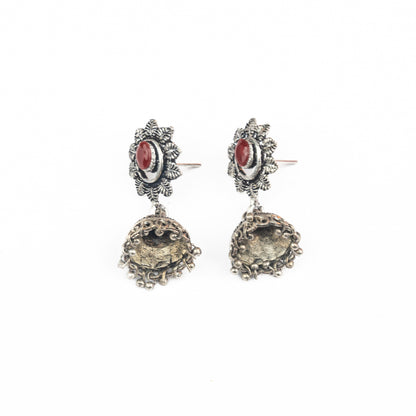 Dark Maroon Stone Studded Oxidised Dangler Earrings