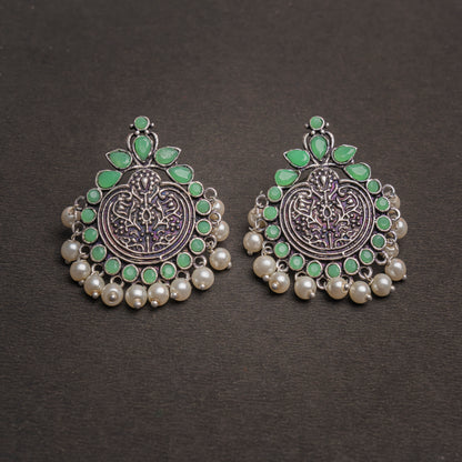 Pista Stone Studded German Silver Statement Earrings