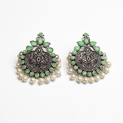 Pista Stone Studded German Silver Statement Earrings