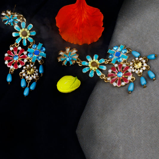Multi-color enamelled hanging Earring