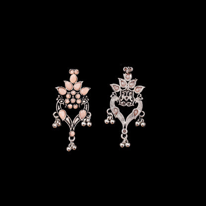 Light Orangish Stone Studded Oxidised Dangler Earrings