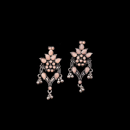 Light Orangish Stone Studded Oxidised Dangler Earrings