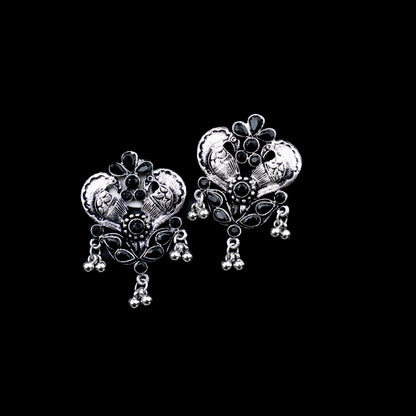Black Stone Studded Oxidised Earrings