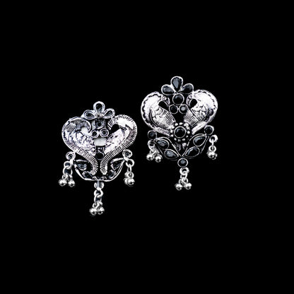 Black Stone Studded Oxidised Earrings