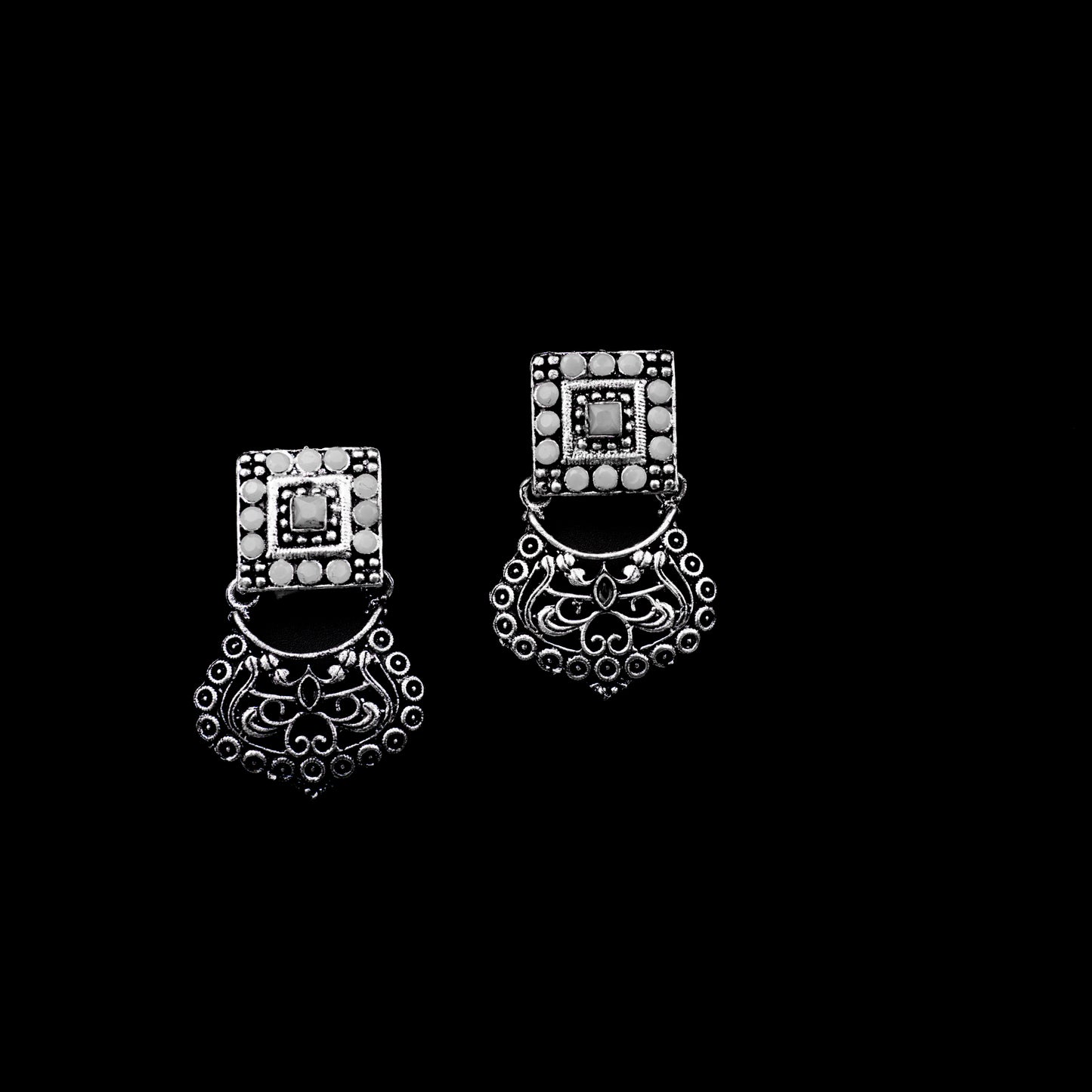 White Stone Studded Oxidised Earrings