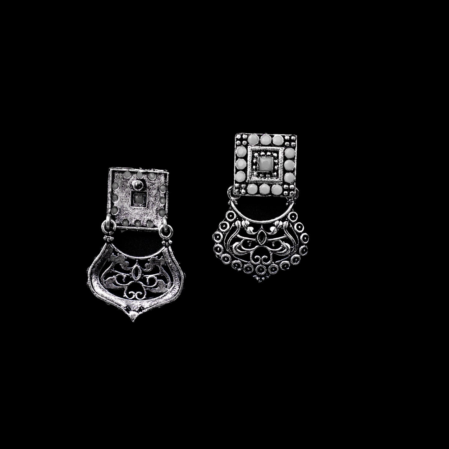 White Stone Studded Oxidised Earrings