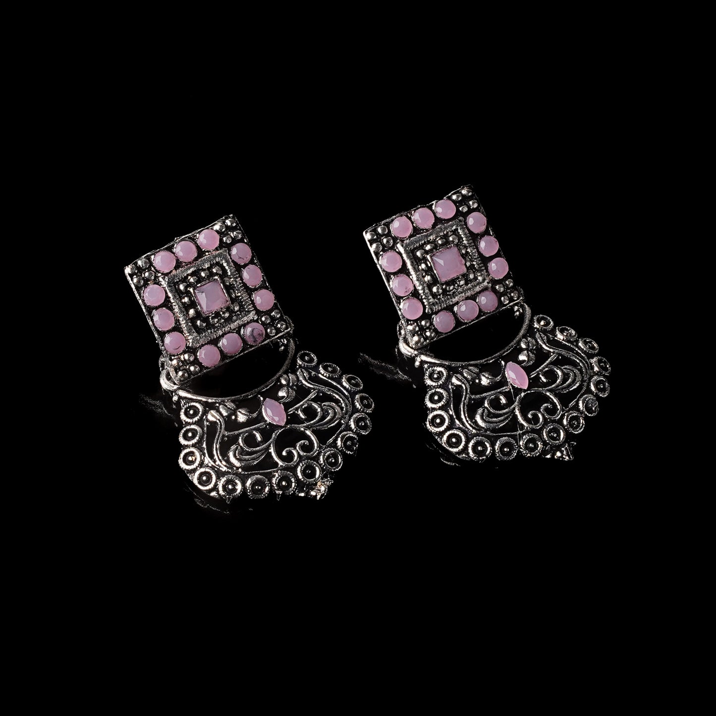 Baby Pink Stone Studded Oxidised Earrings
