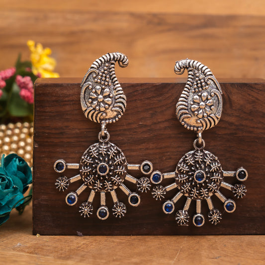 Blue Stone Studded Statement Danglers