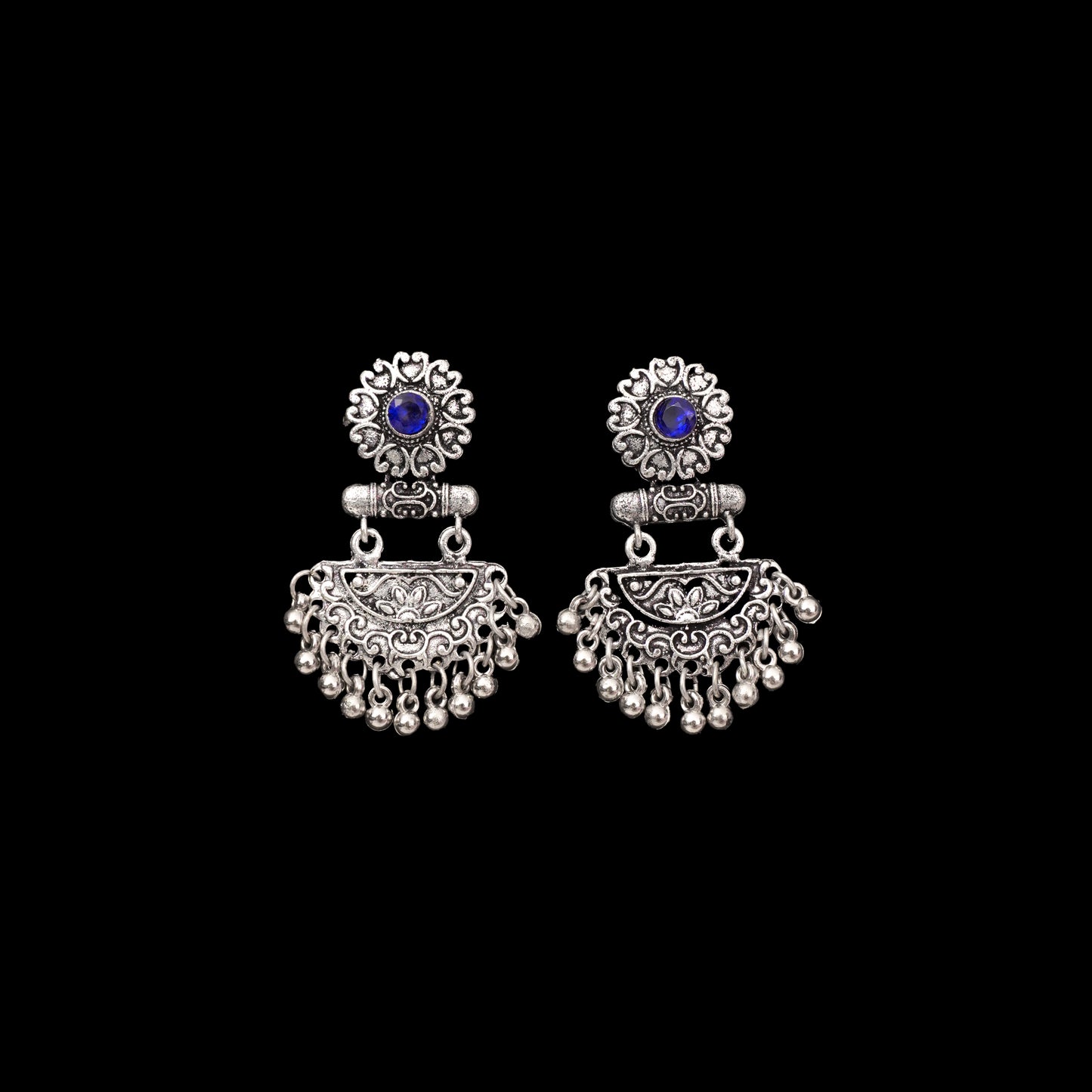 Blue Stone Studded Rajwada Style Statement Danglers