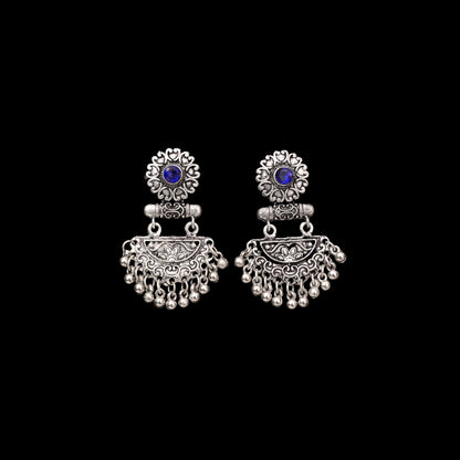 Blue Stone Studded Rajwada Style Statement Danglers