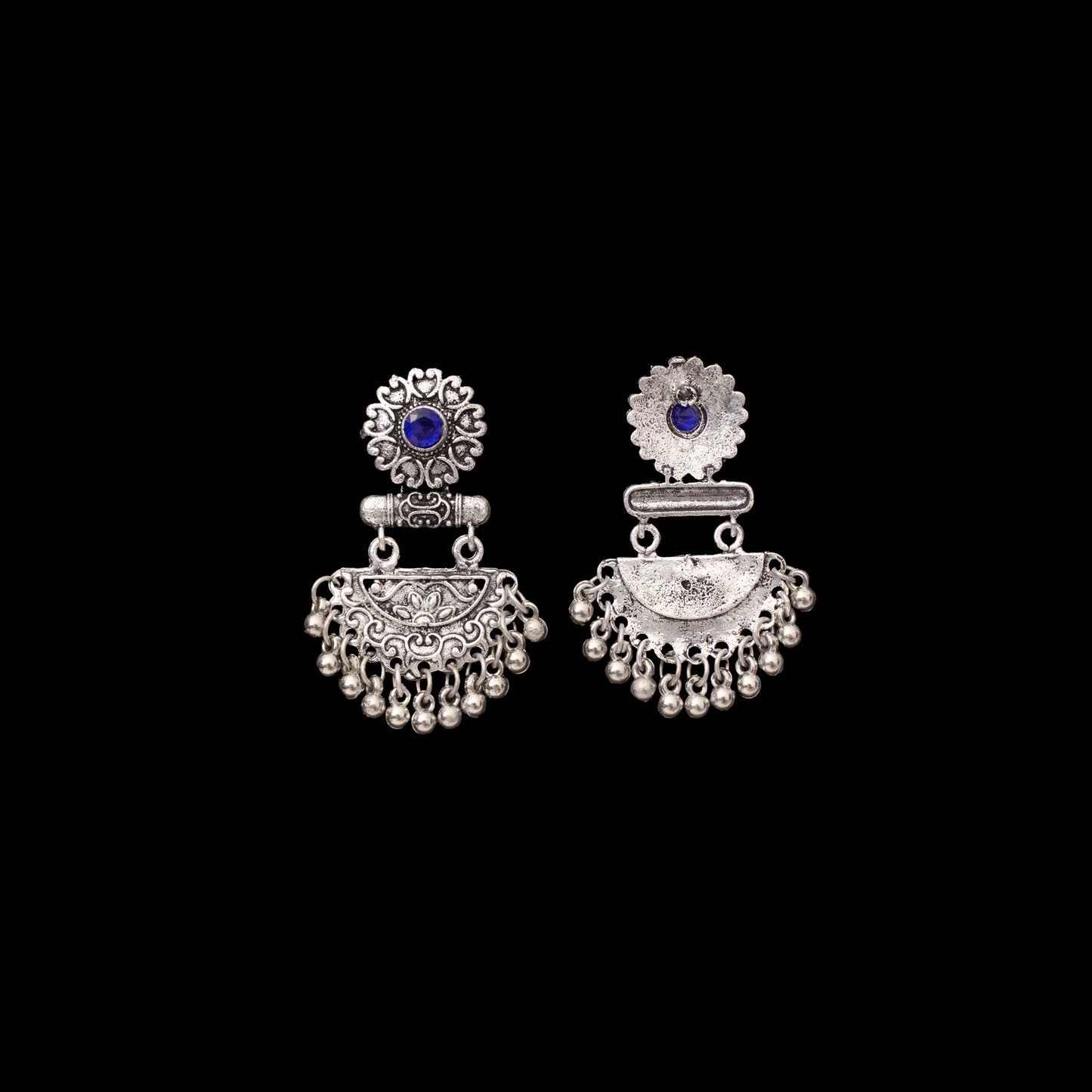 Blue Stone Studded Rajwada Style Statement Danglers