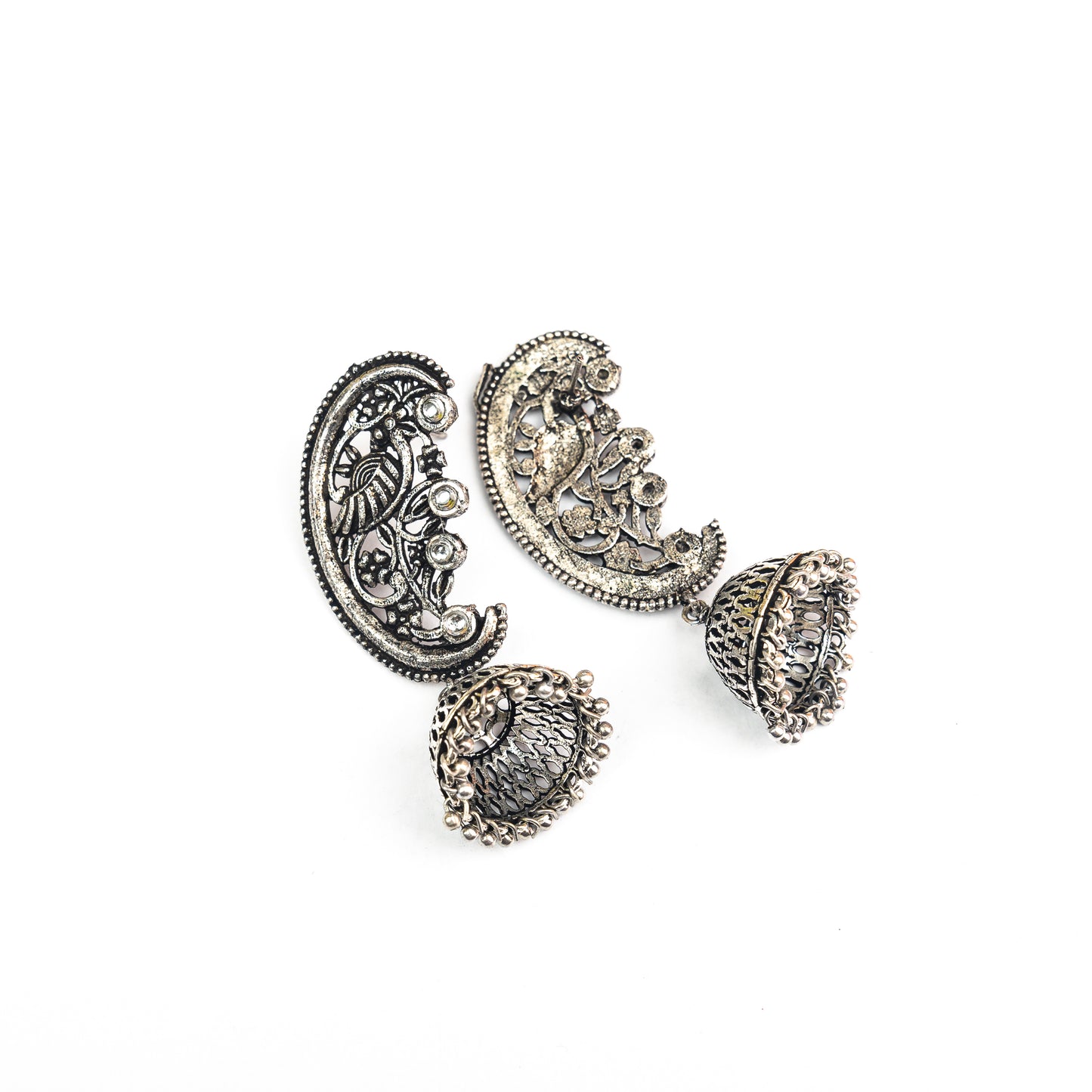 White Stone Studded Statement Dangler Earrings