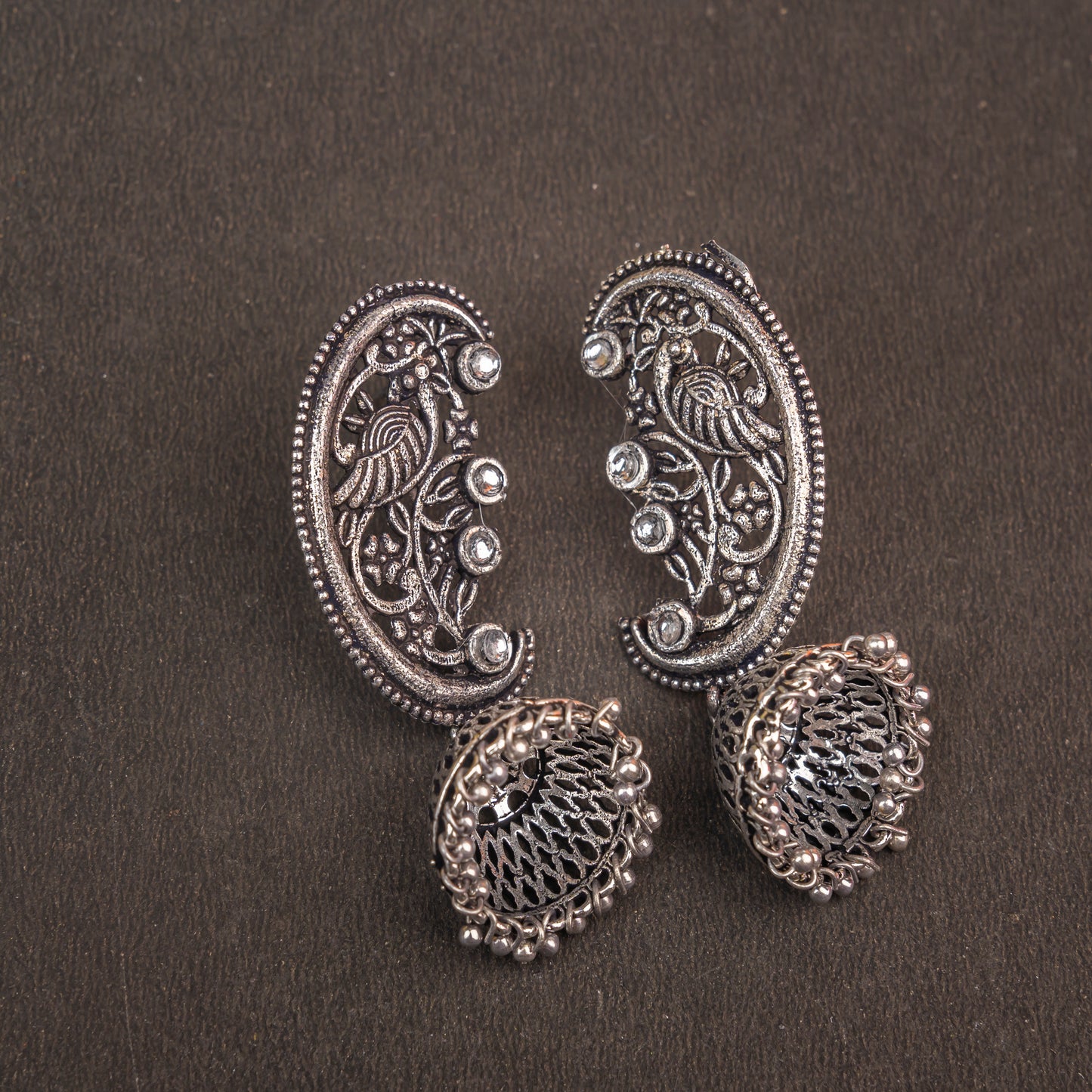 White Stone Studded Statement Dangler Earrings