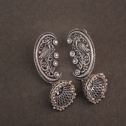 White Stone Studded Statement Dangler Earrings