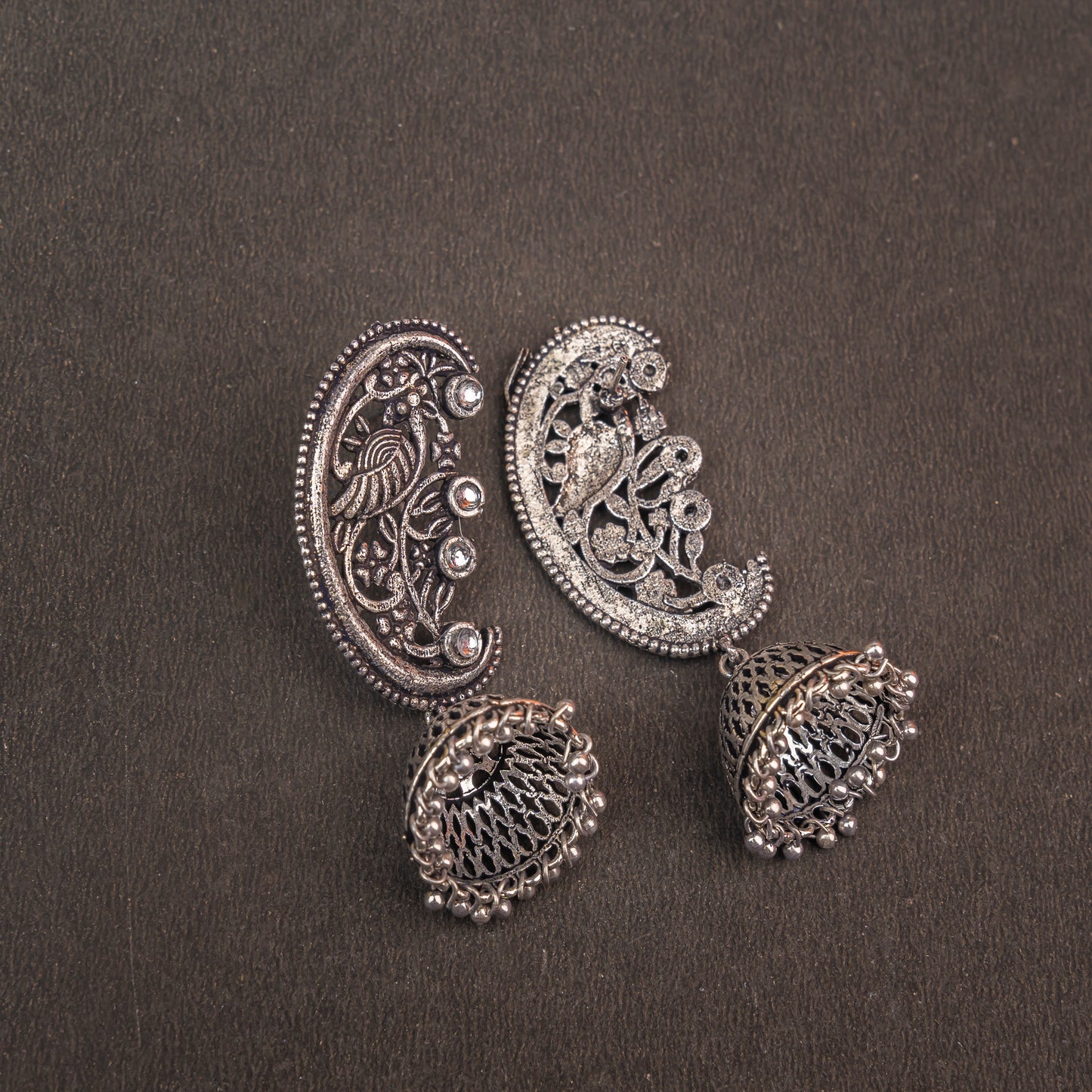 White Stone Studded Statement Dangler Earrings