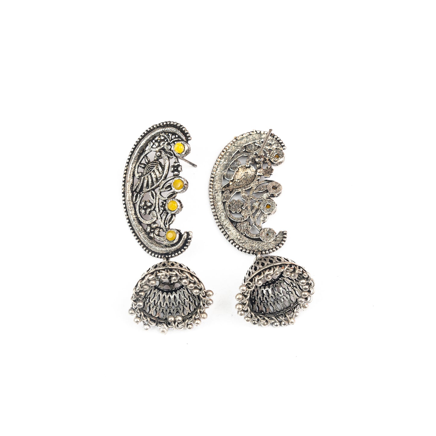 Yellow Stone Studded Statement Dangler Earrings