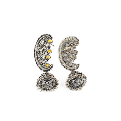 Yellow Stone Studded Statement Dangler Earrings