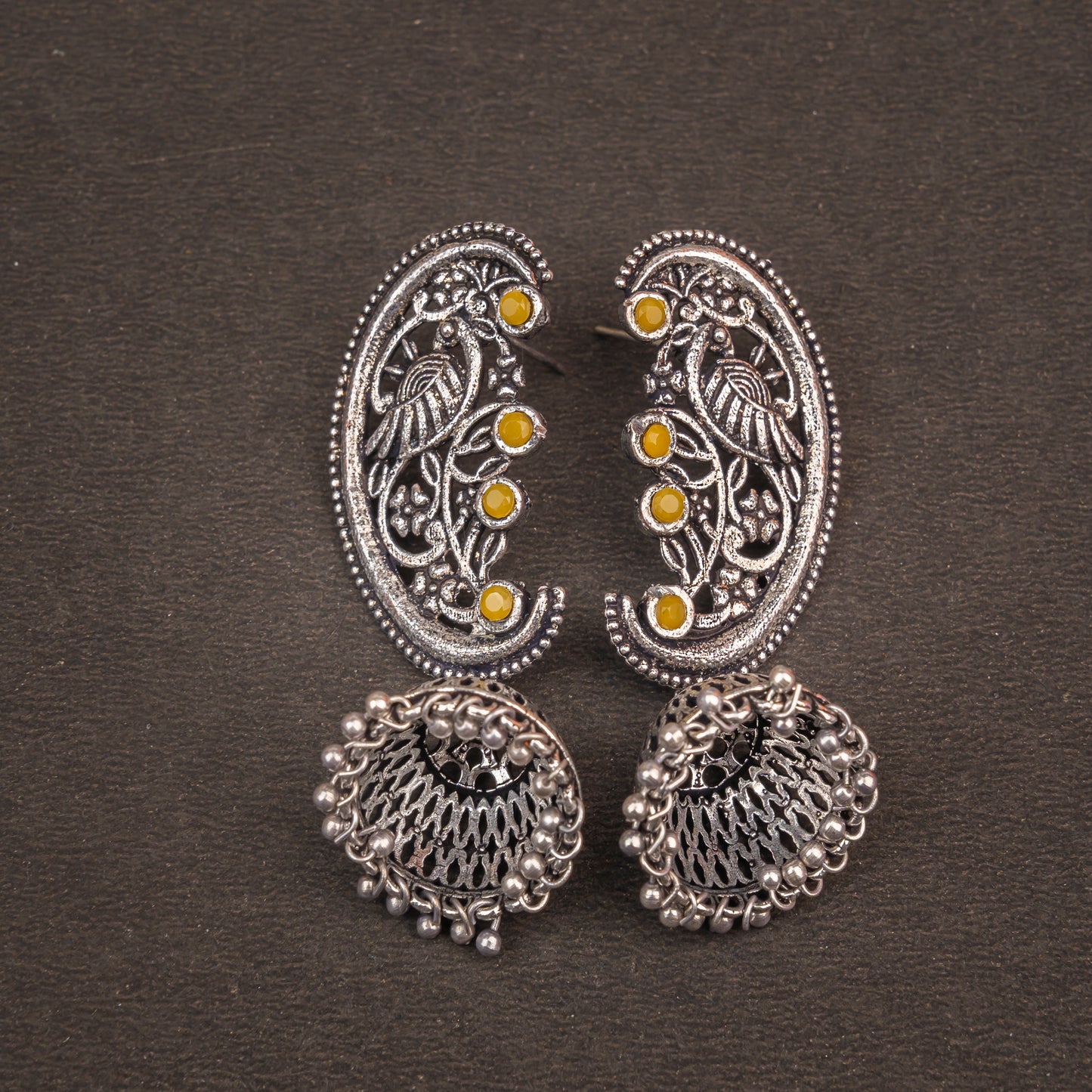 Yellow Stone Studded Statement Dangler Earrings