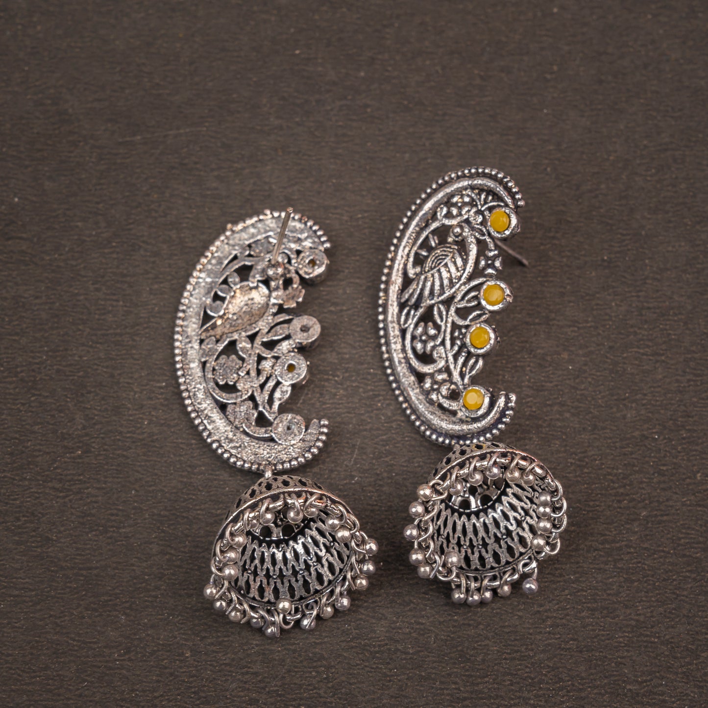 Yellow Stone Studded Statement Dangler Earrings