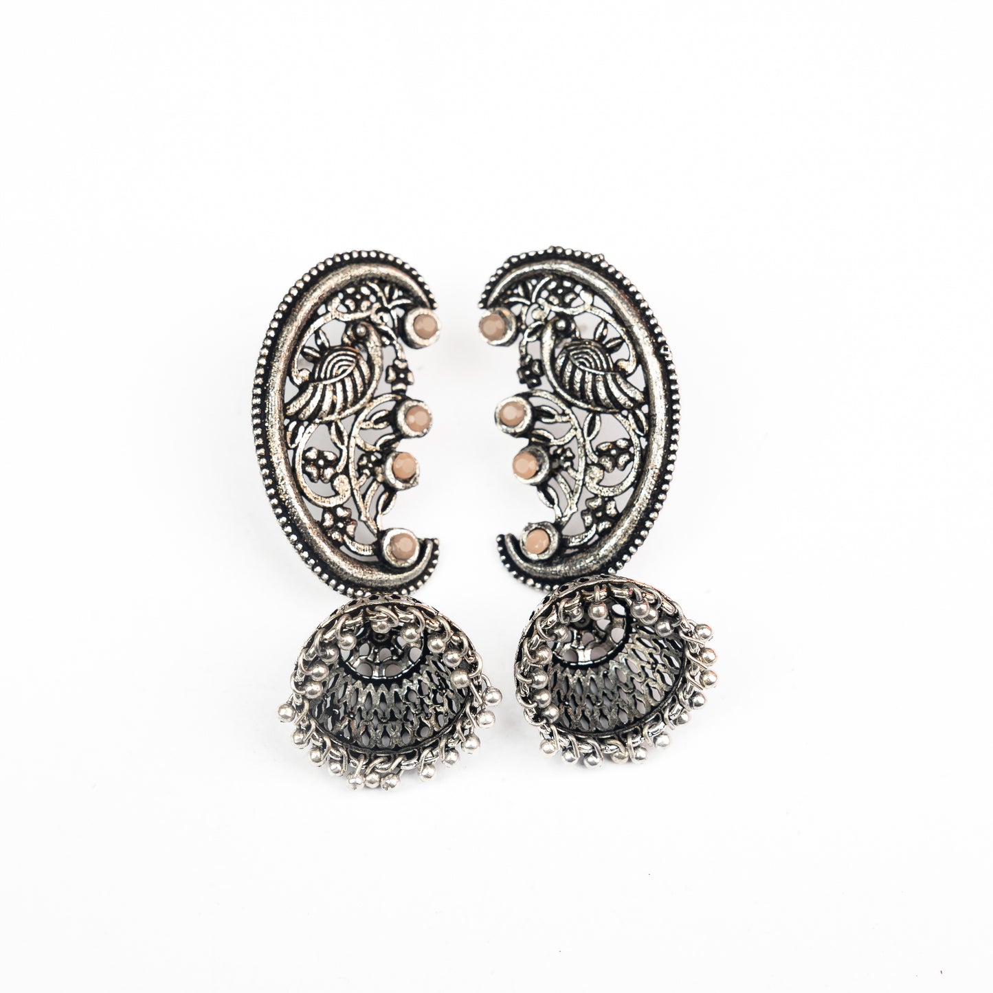 Light Orangish Stone Studded Statement Dangler Earrings
