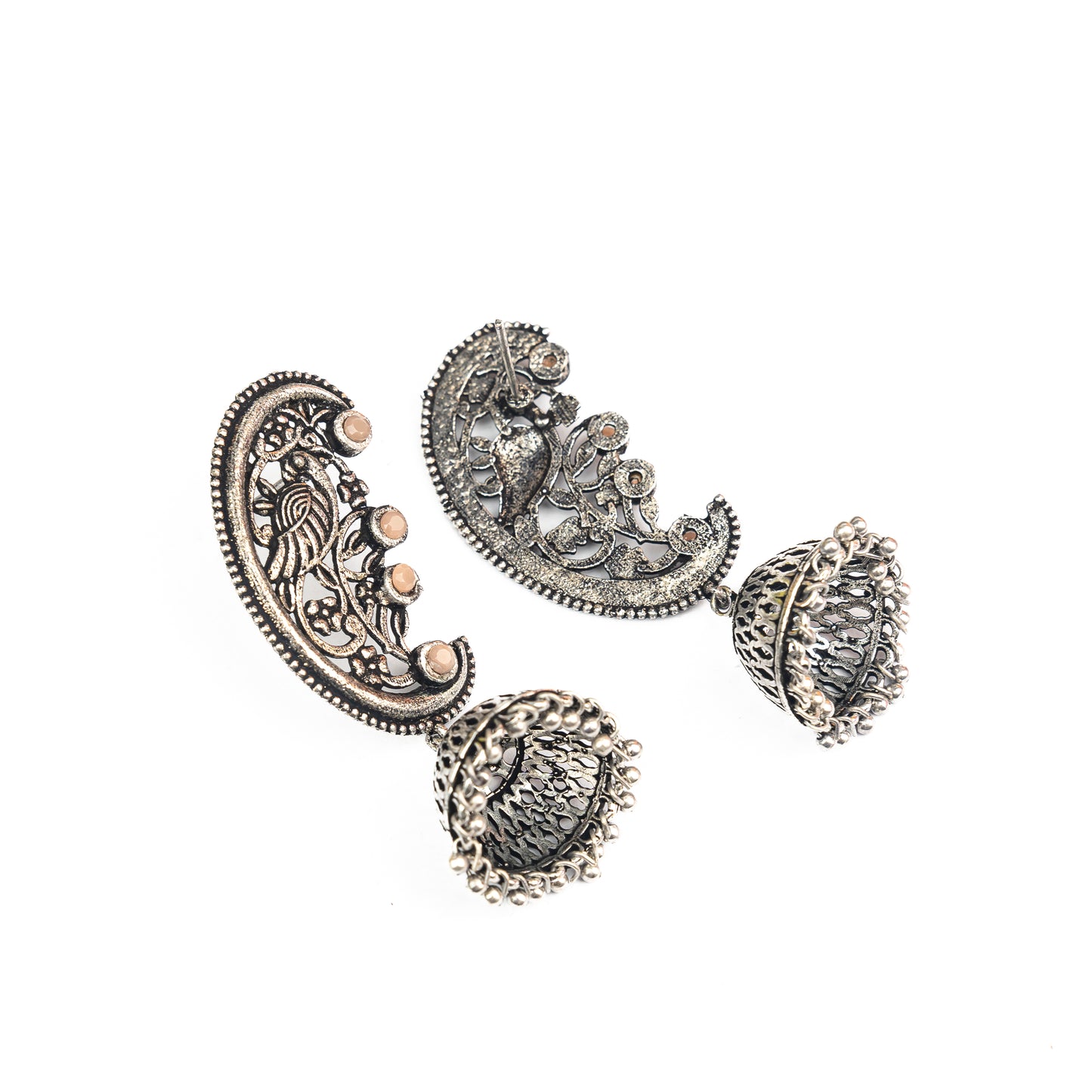 Light Orangish Stone Studded Statement Dangler Earrings