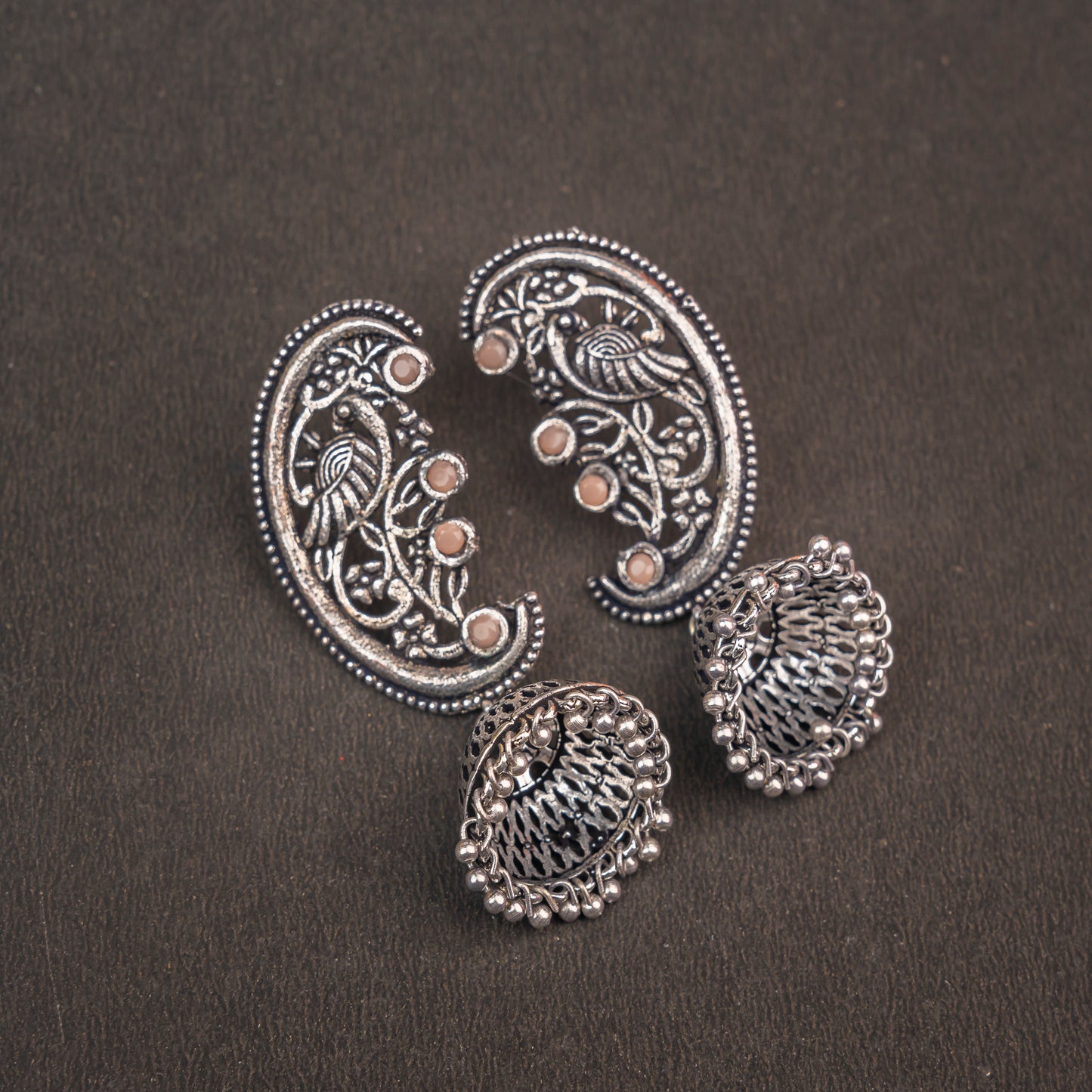Light Orangish Stone Studded Statement Dangler Earrings