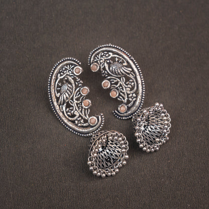 Light Orangish Stone Studded Statement Dangler Earrings