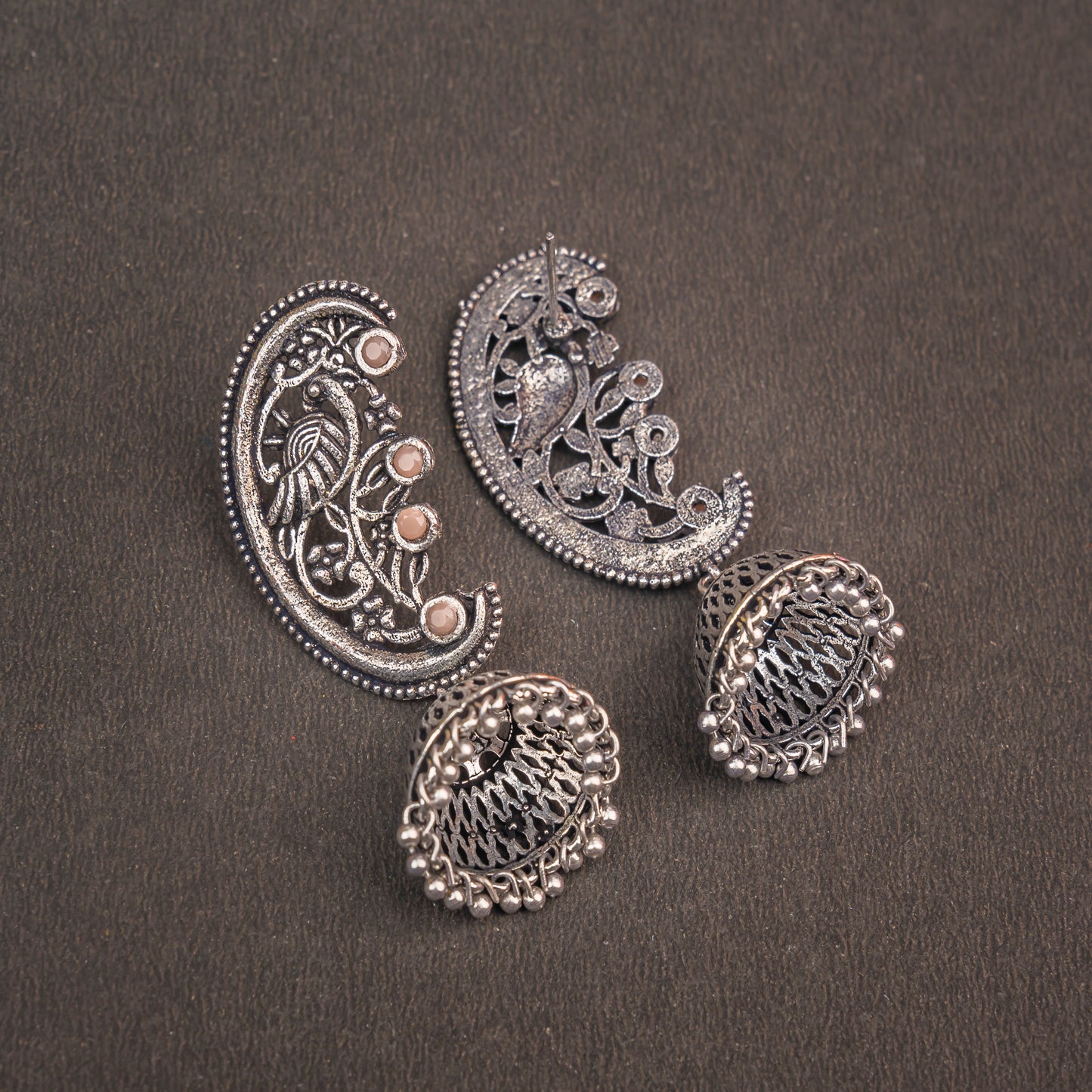 Light Orangish Stone Studded Statement Dangler Earrings