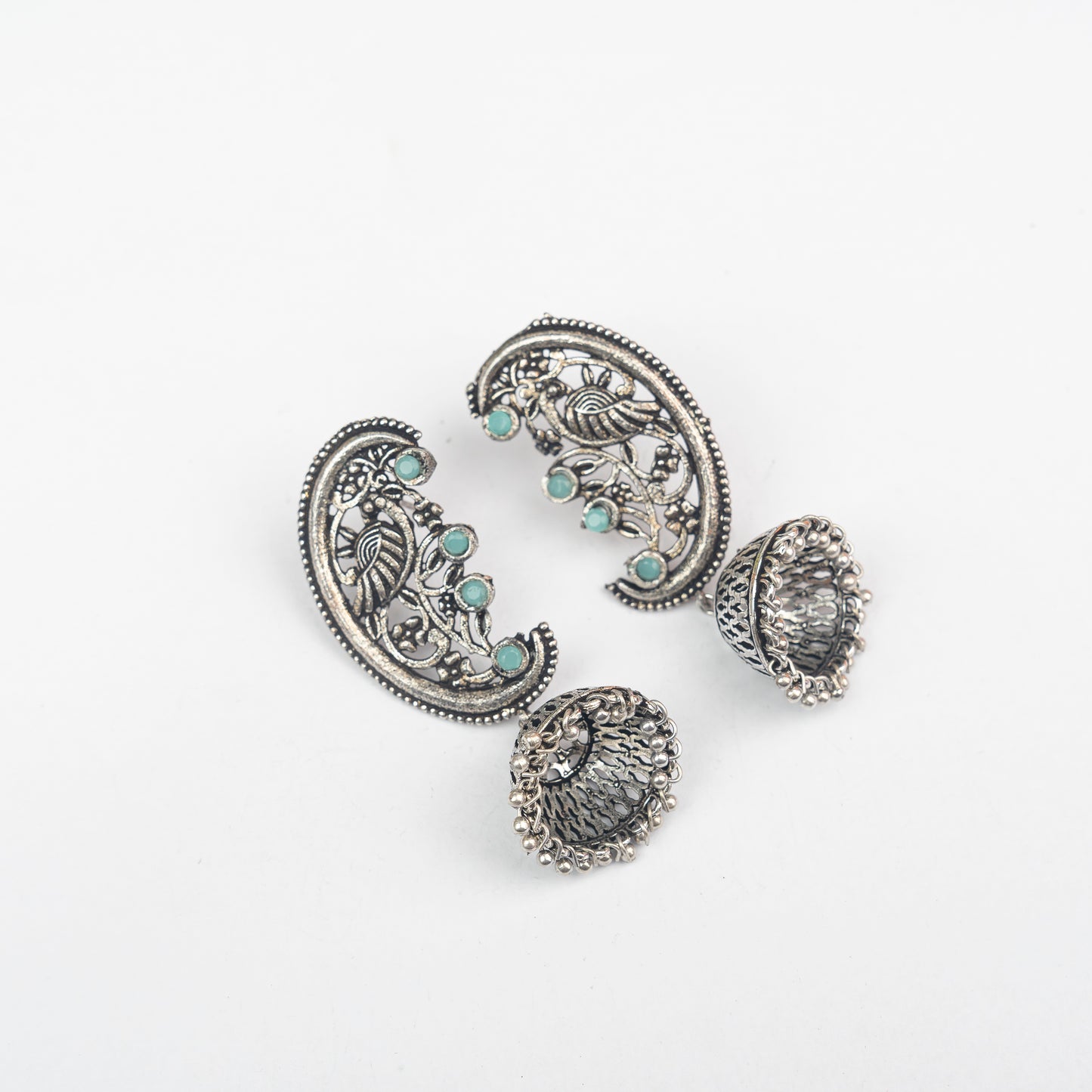 Mint Stone Studded Statement Dangler Earrings