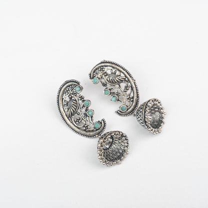 Mint Stone Studded Statement Dangler Earrings