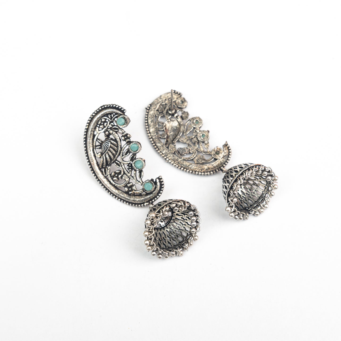 Mint Stone Studded Statement Dangler Earrings
