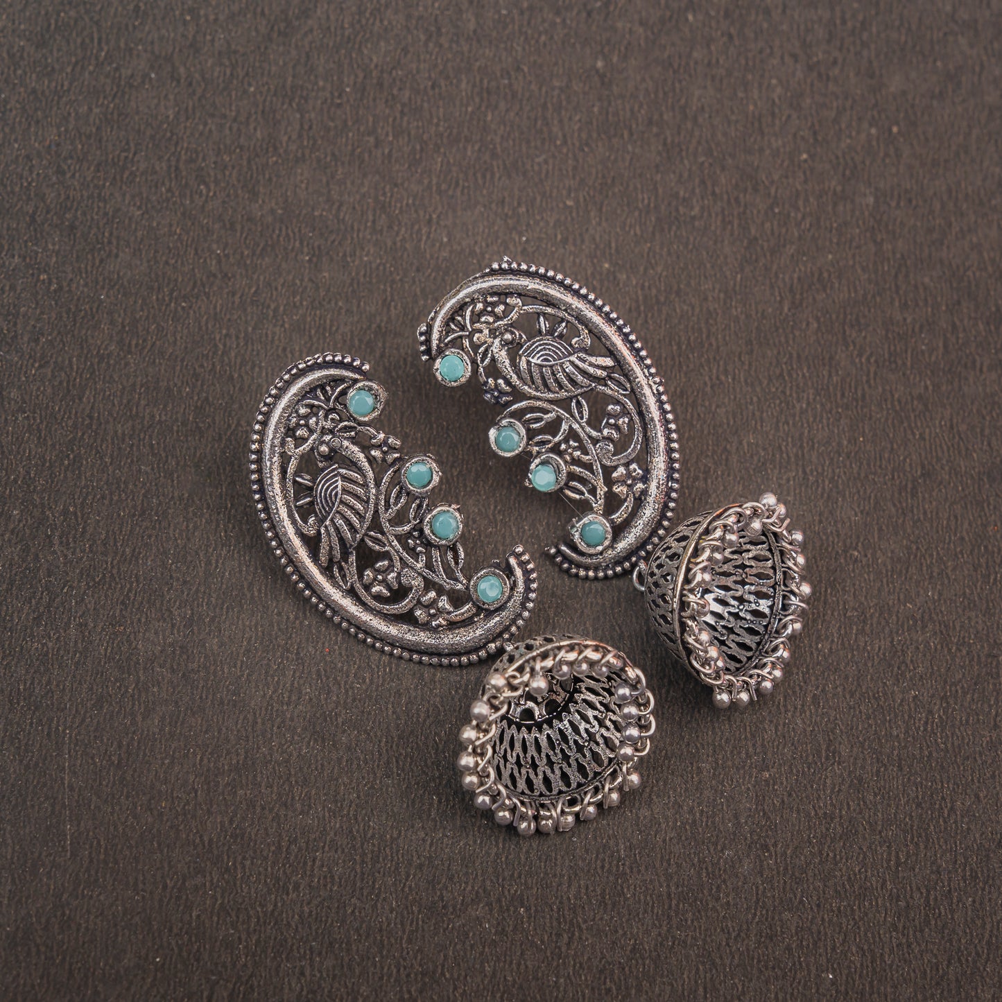 Mint Stone Studded Statement Dangler Earrings