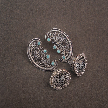 Mint Stone Studded Statement Dangler Earrings