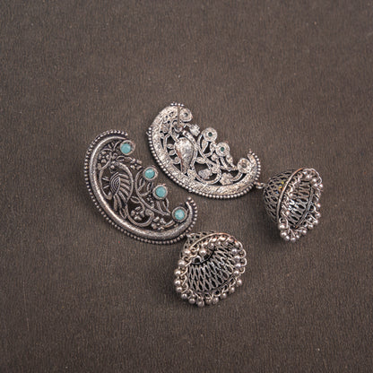 Mint Stone Studded Statement Dangler Earrings