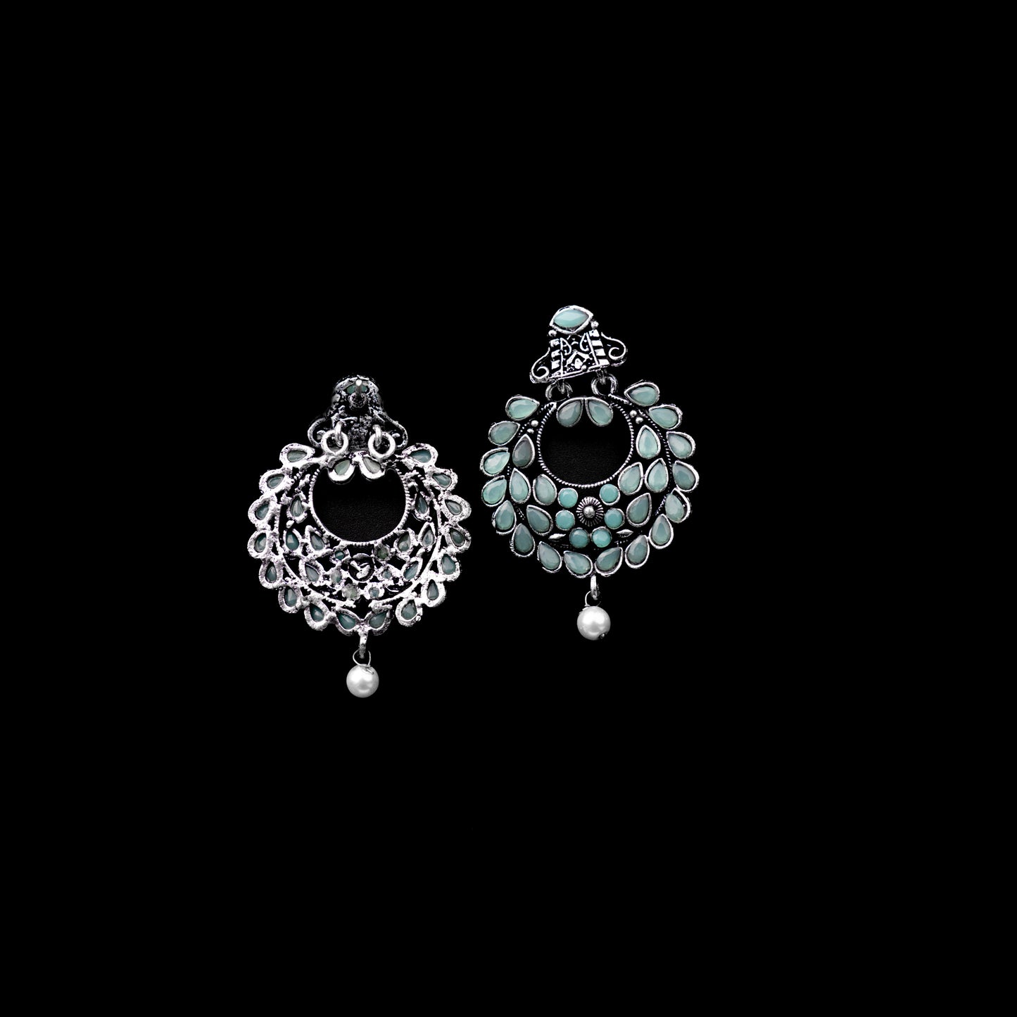 Mint Stone Studded Oxidized Danglers