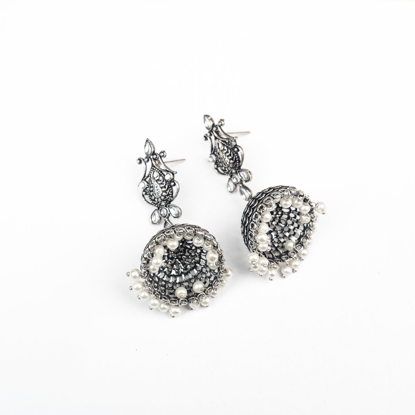 White Stone Studded Intricate Danglers With Hanging Jhumki
