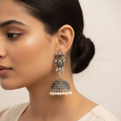 Rainbow rhine dangler earrings (Multicolored)&Sapphire Seher pearl jhumka earrings (White) Combo set