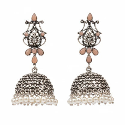 Peacock glow stone studded dangler earrings (White) Kalash Kamal earring (Light Orange) Combo set