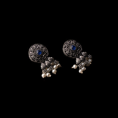 Blue Stone Studded Elegant Oxidised Stud Earrings