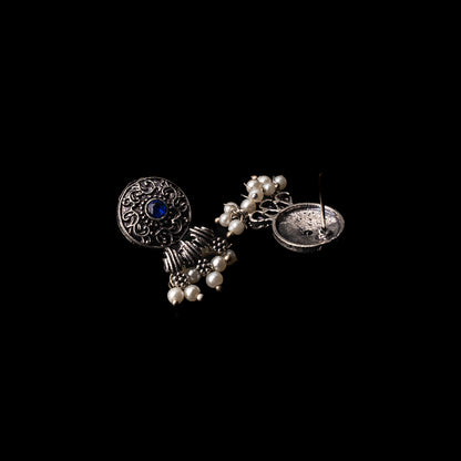 Blue Stone Studded Elegant Oxidised Stud Earrings