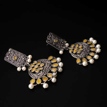 Yellow Stone Studded Statement Dangler Earrings