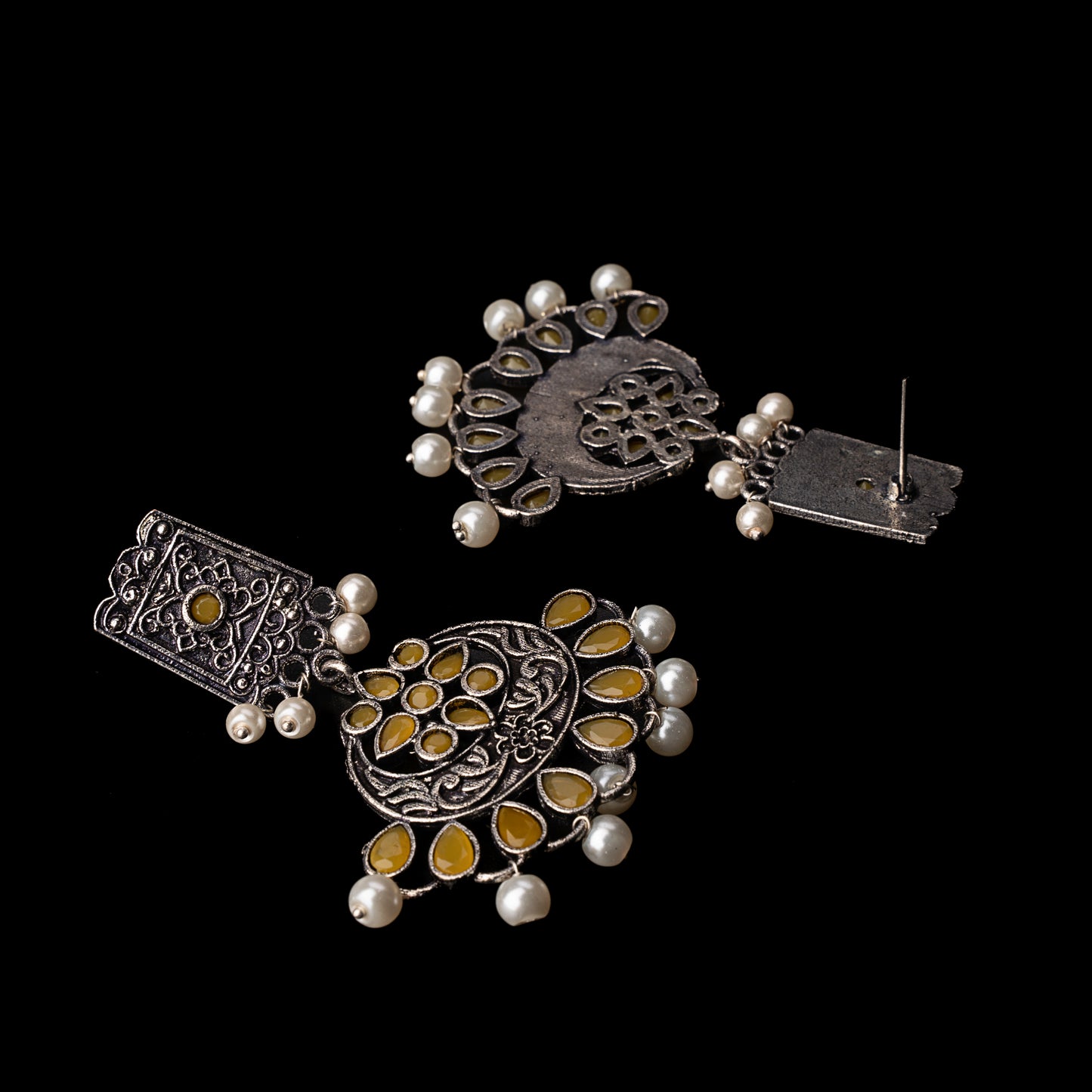 Yellow Stone Studded Statement Dangler Earrings