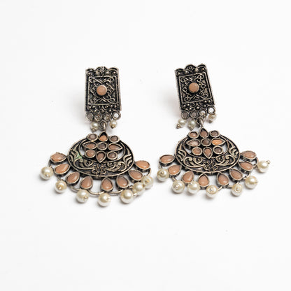Light Orangish Stone Studded Statement Dangler Earrings