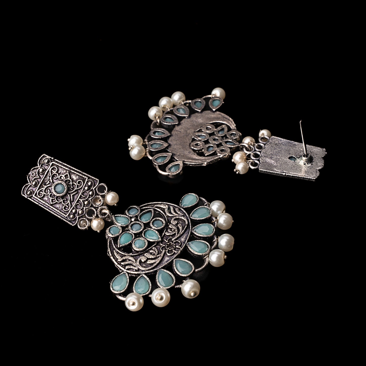 Mint Stone Studded Statement Dangler Earrings