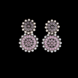 Baby Pink Stone Double Circle Statement Dangler Earrings