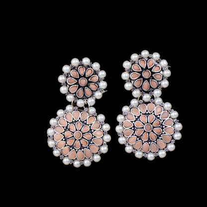 Light Orangish Stone Double Circle Statement Dangler Earrings