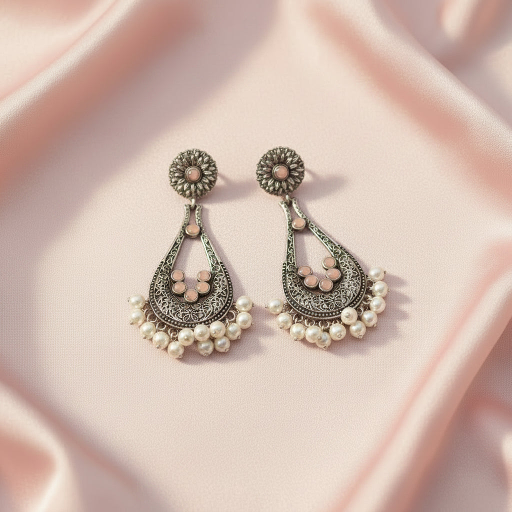 Shine Drop pearl dangler earring (Light Orange)