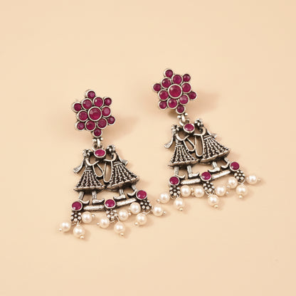 Bride-Groom Floral dangler earrings (Red)